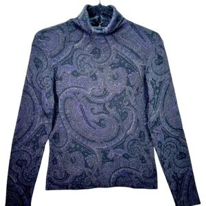 Lauren Ralph Lauren Silk Cashmere Purple Paisley Mock Neck Sweater Small